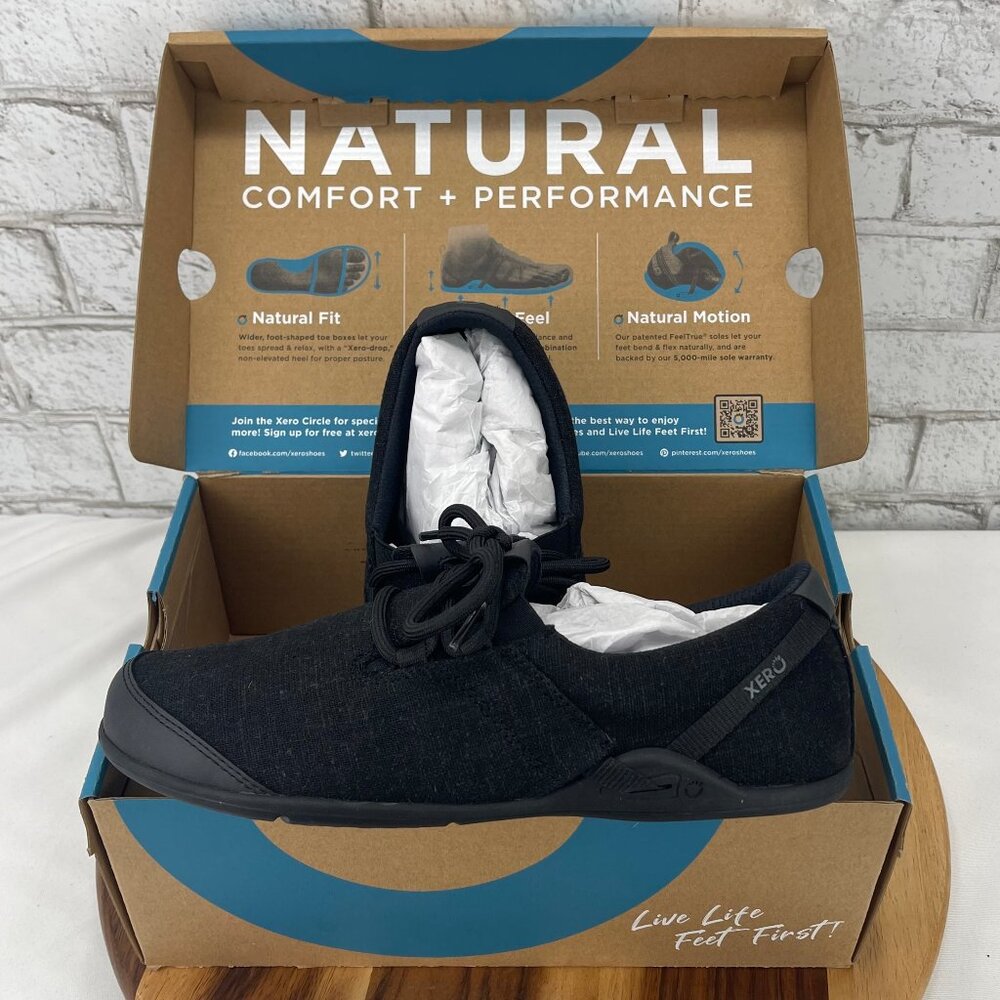 Xero Shoes Hana Mens 8 Black Hemp Canvas Shoes HHM-BLK New in Box (READ)